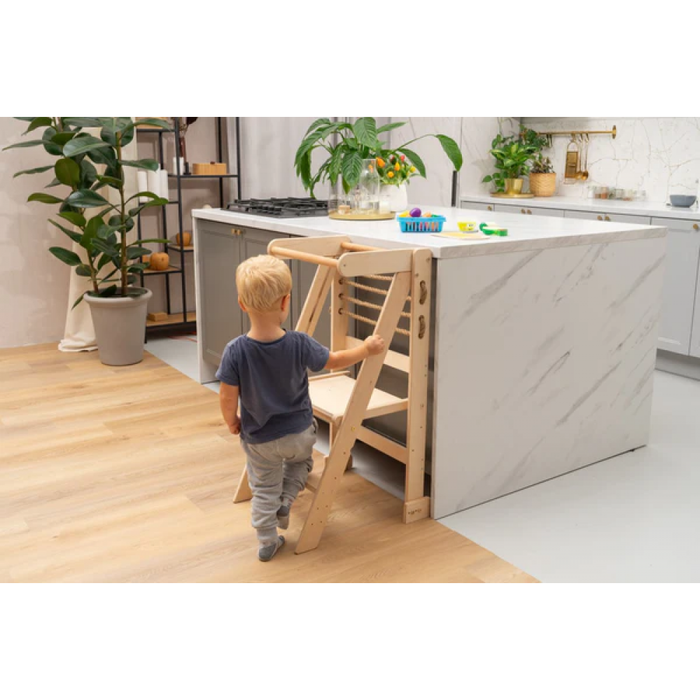 WOOD CITY Montessori Learning Tower - Foldable Kitchen Step Stool For Toddlers With Safety Rail